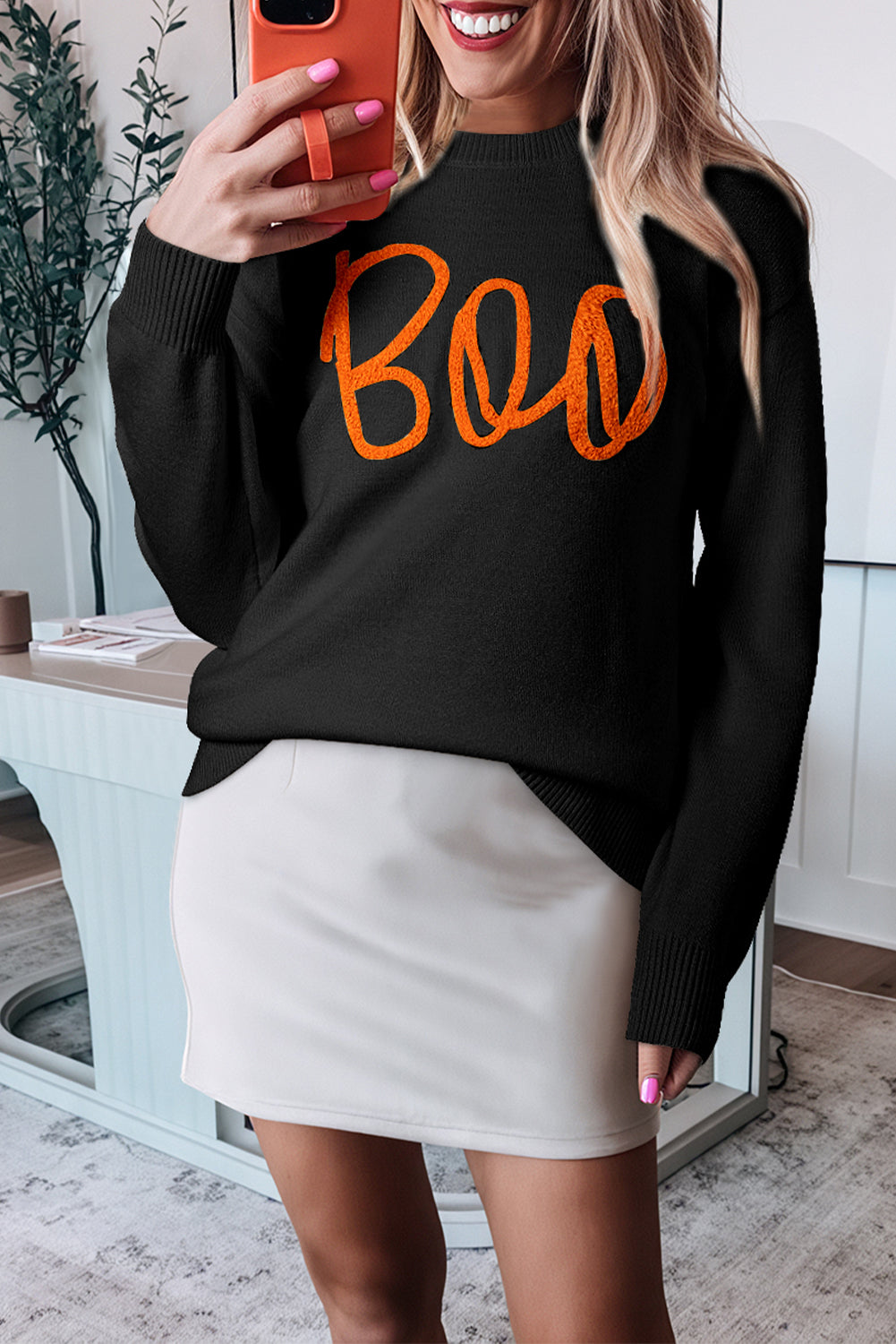BOO Halloween Knitted Ribbed Sweater FB