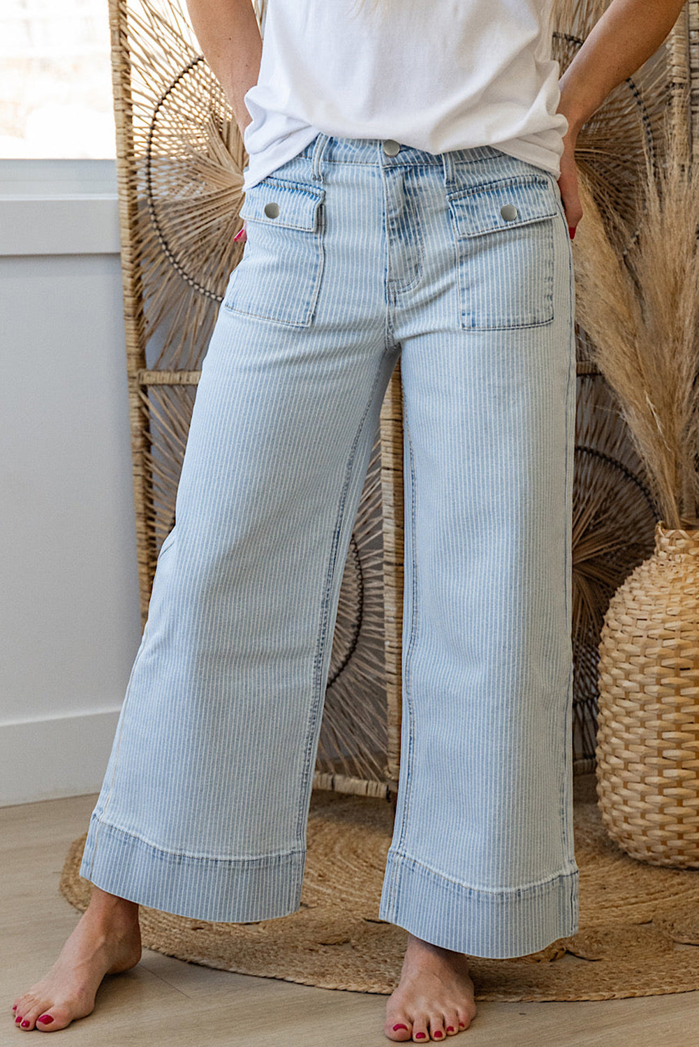 Sky Blue Stripe Cuffed Jeans August.