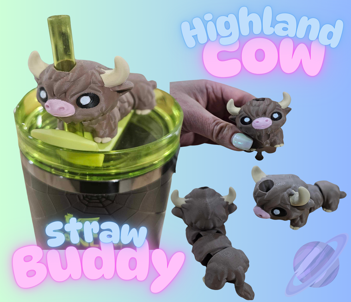 HIGHLAND COW-3D PRINTED STRAW BUDDY