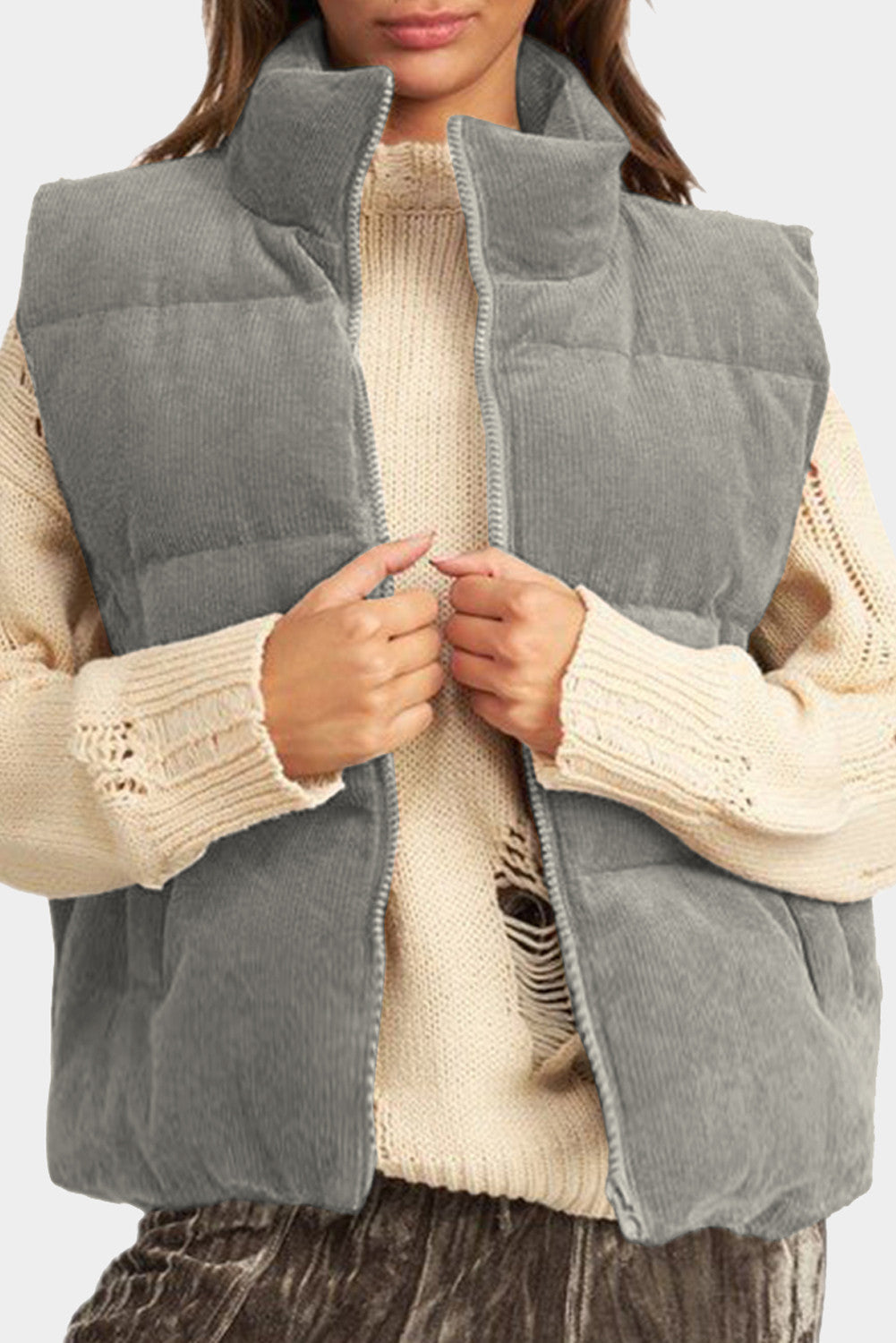 Corduroy Zip Up Puffer Vest RTS