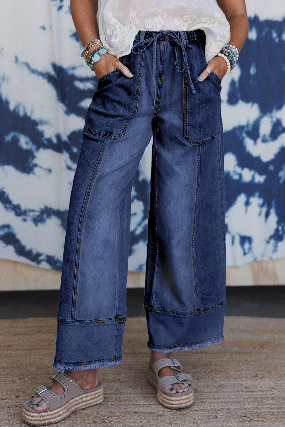 Seam Detail Raw Hem Pants FB