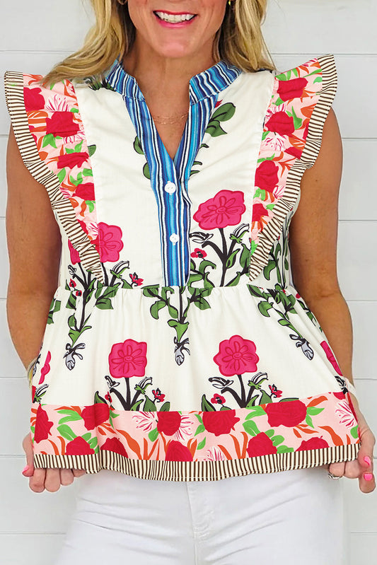 Floral Striped Flutter Blouse