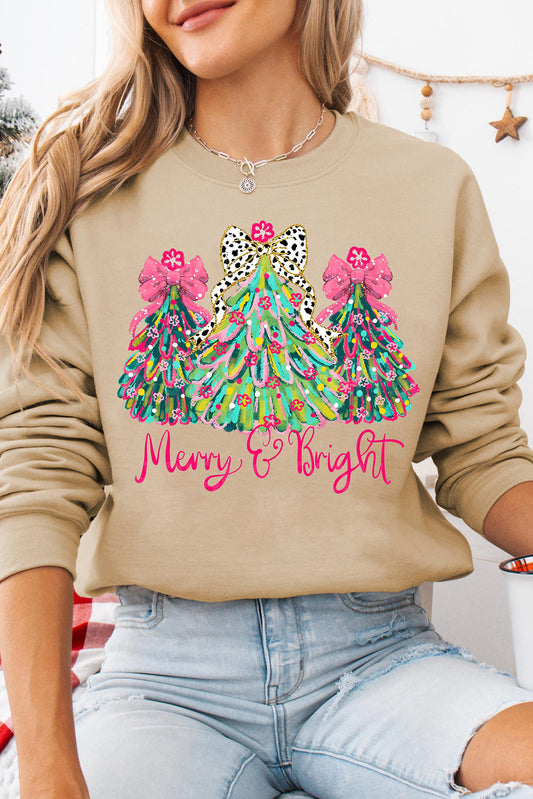 Khaki Merry And Bright Tree Sweatshirt FB
