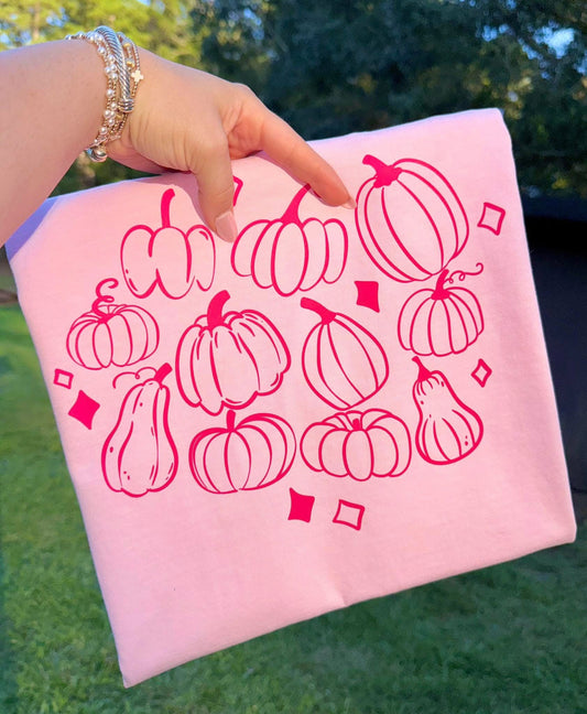 Monochrome Pink Pumpkin Fall Comfort Colors Colorblast Graphic Tee