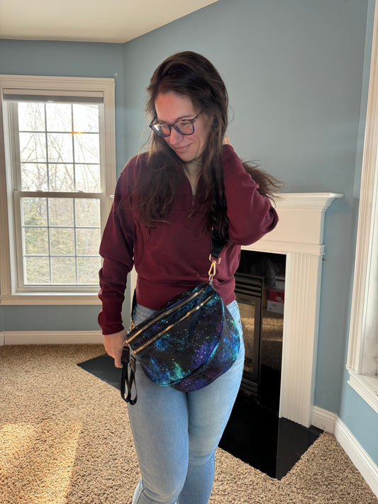 The Roni Nylon Crossbody - Blue Green Purple Galaxy