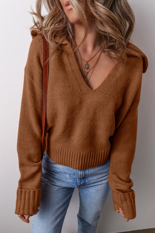 V Neck Ribbed Sweater FB