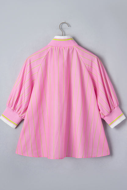 Pink Stripe Zipper Cuff Blouse