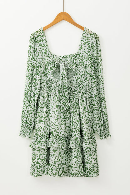 Green Floral Shirred Dress RTS