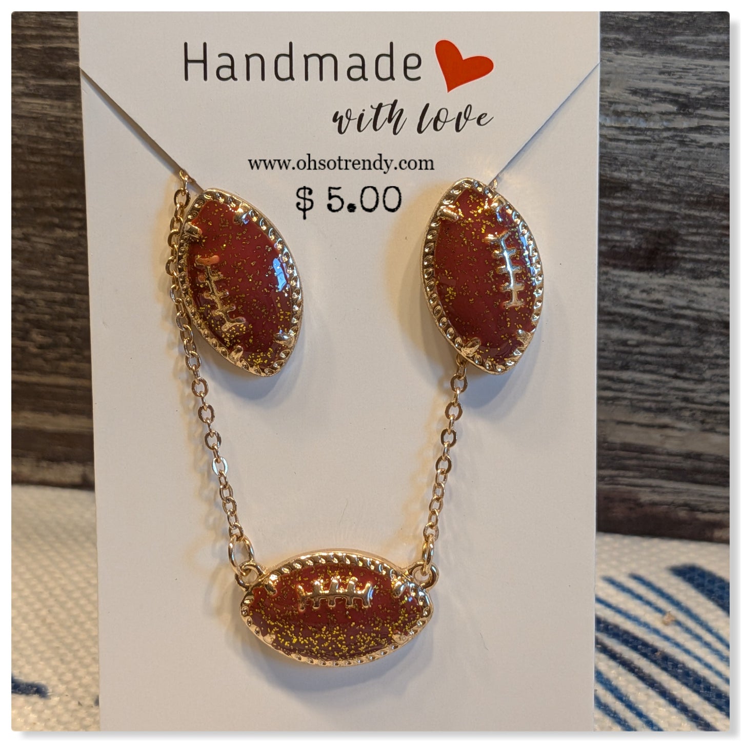 FOOTBALL EARRINGS AND NECKLACE SET