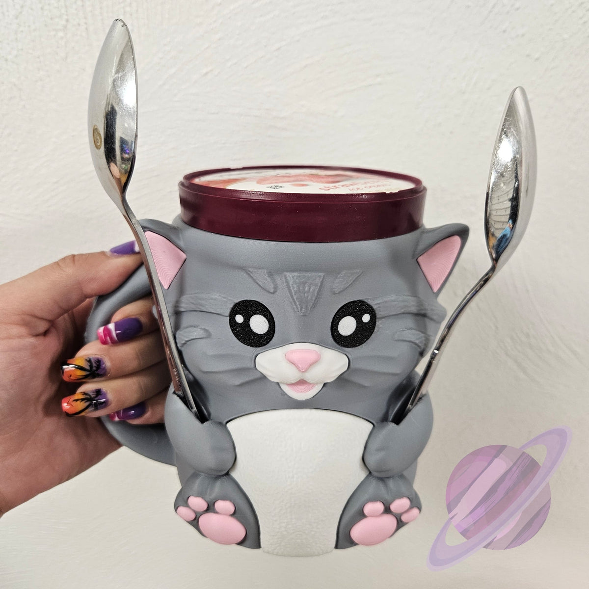 CUDDLES THE CAT- 3D PRINTED ICE CREAM PINT HOLDER
