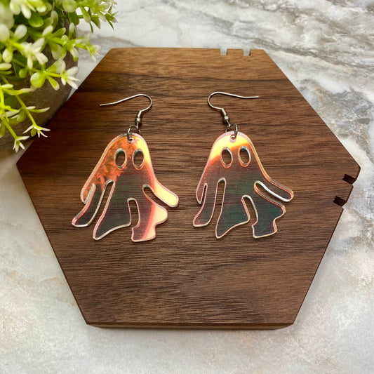 Acrylic Dangle Earrings - Halloween Clear Ghost Holographic