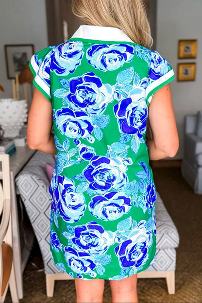Green Floral Cap Sleeve Dress RTS