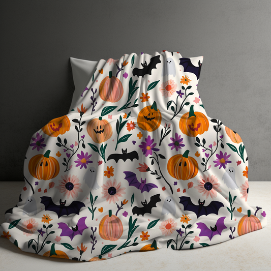 Blanket - Halloween - White Pumpkin Bat - PREORDER