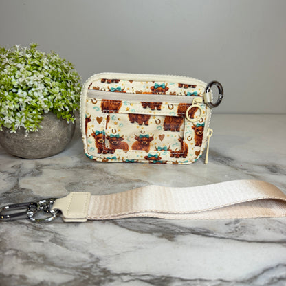 Rue - Nylon Wristlet Wallet - Beige Highland Cow