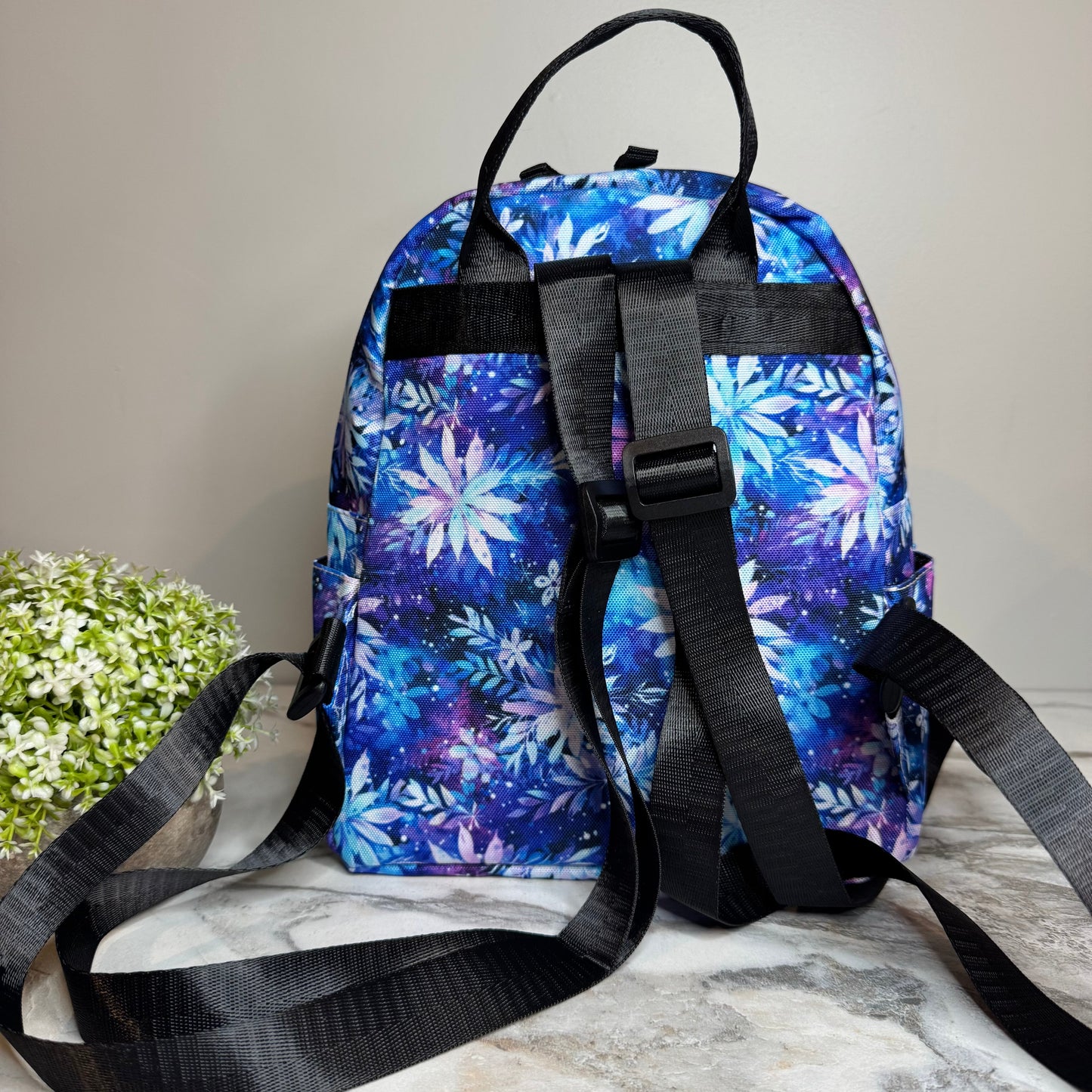 Mini Backpack - Christmas Blue Purple Snowflake
