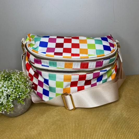 Roni - Nylon Crossbody - Colorful Checkered on White