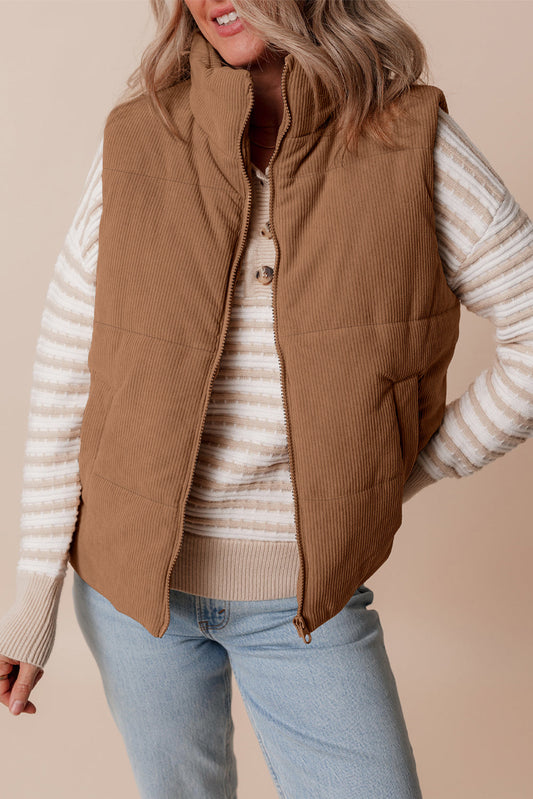 Corduroy Zip Up Puffer Vest RTS