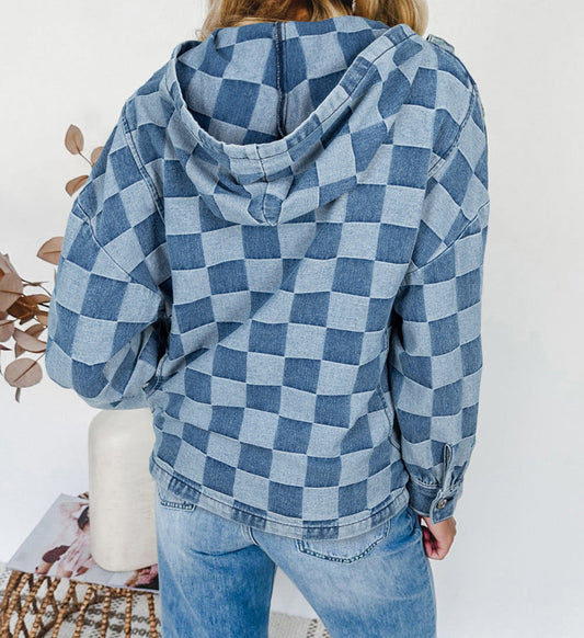Blue Checkered Denim Hoodie FB