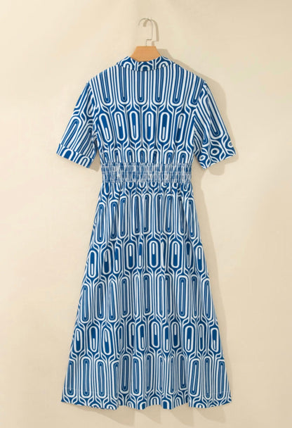 Blue Geometric Drawstring Dress
