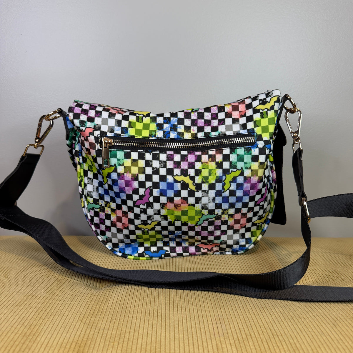 The Roni Nylon Crossbody - Rainbow Bat Checker