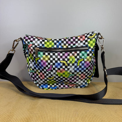 The Roni Nylon Crossbody - Rainbow Bat Checker
