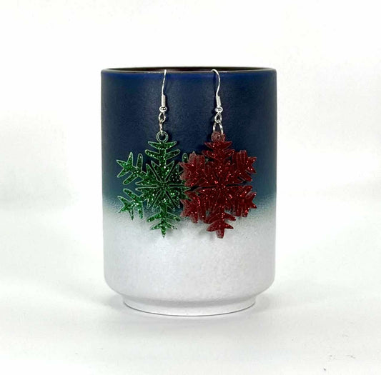 Dangle Earrings - Christmas - Red Green Snowflake - PREORDER Ends 11/25