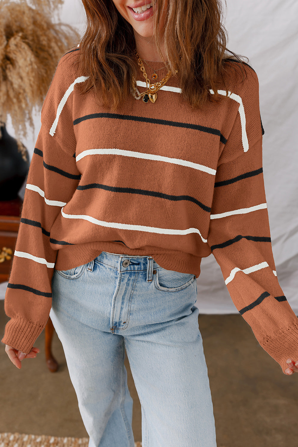 Striped Ribbed Edge Sweater FB