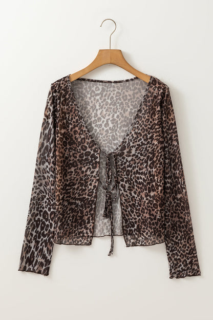 Sheer Leopard Lace Up Blouse FB