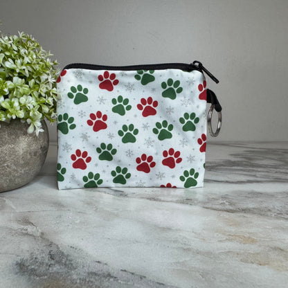 Mini Pouch - Christmas Holiday - Dog Red Green Snowflake Paw