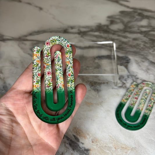 Jumbo Paperclip - Green Religious Floral
