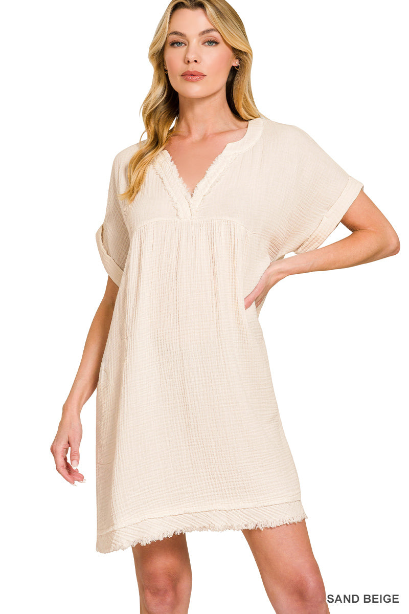 Zenana Double Gauze Raw Edge Dress RTS