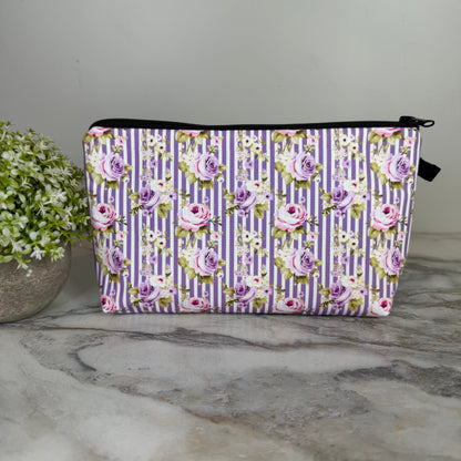 Pouch - Floral Lavender Cream Stripe