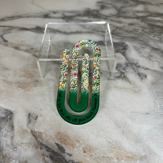 Jumbo Paperclip - Green Religious Floral