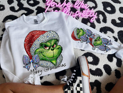 MERRY GRNCHMAS - CREWNECK SWEATSHIRT  W/ SLEEVE PRINT