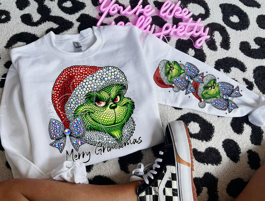 MERRY GRNCHMAS - CREWNECK SWEATSHIRT  W/ SLEEVE PRINT