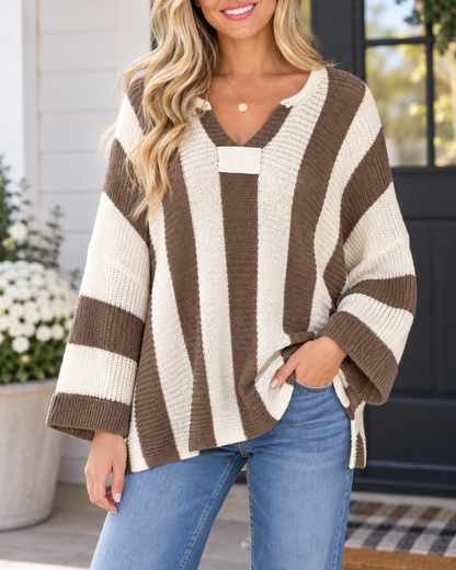 Stripe V Neck Sweater