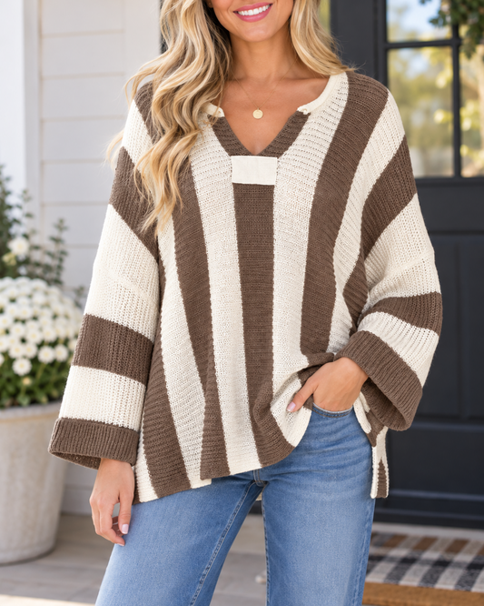 Stripe V Neck Sweater