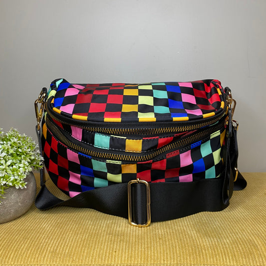 Roni - Nylon Crossbody - Colorful Checkered on Black