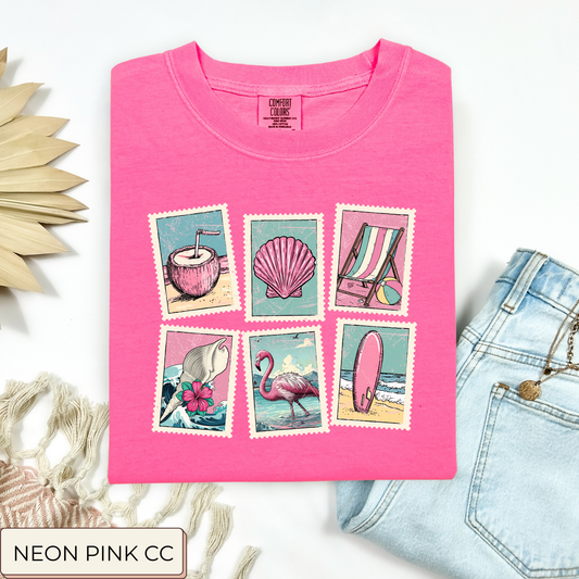 Pink Trendy Beach Stamps Tee.