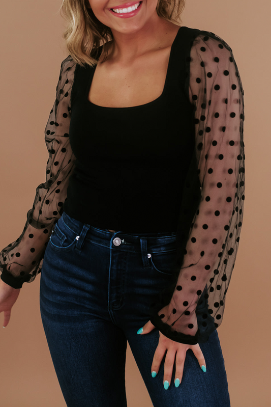 Black Polka Dot Mesh Top FB