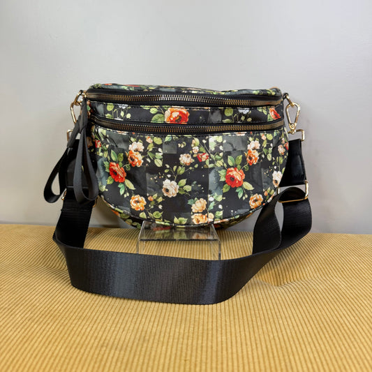 The Roni Nylon Crossbody - Floral on Black