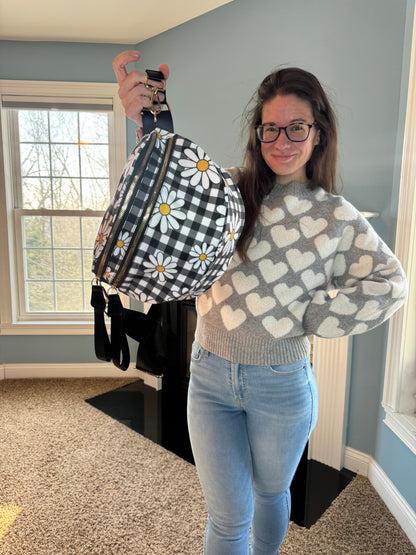 The Roni Nylon Crossbody - Black Gingham Daisy Floral