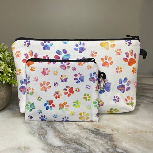 Pouch & Mini Pouch Bundled Set - White Rainbow Paw