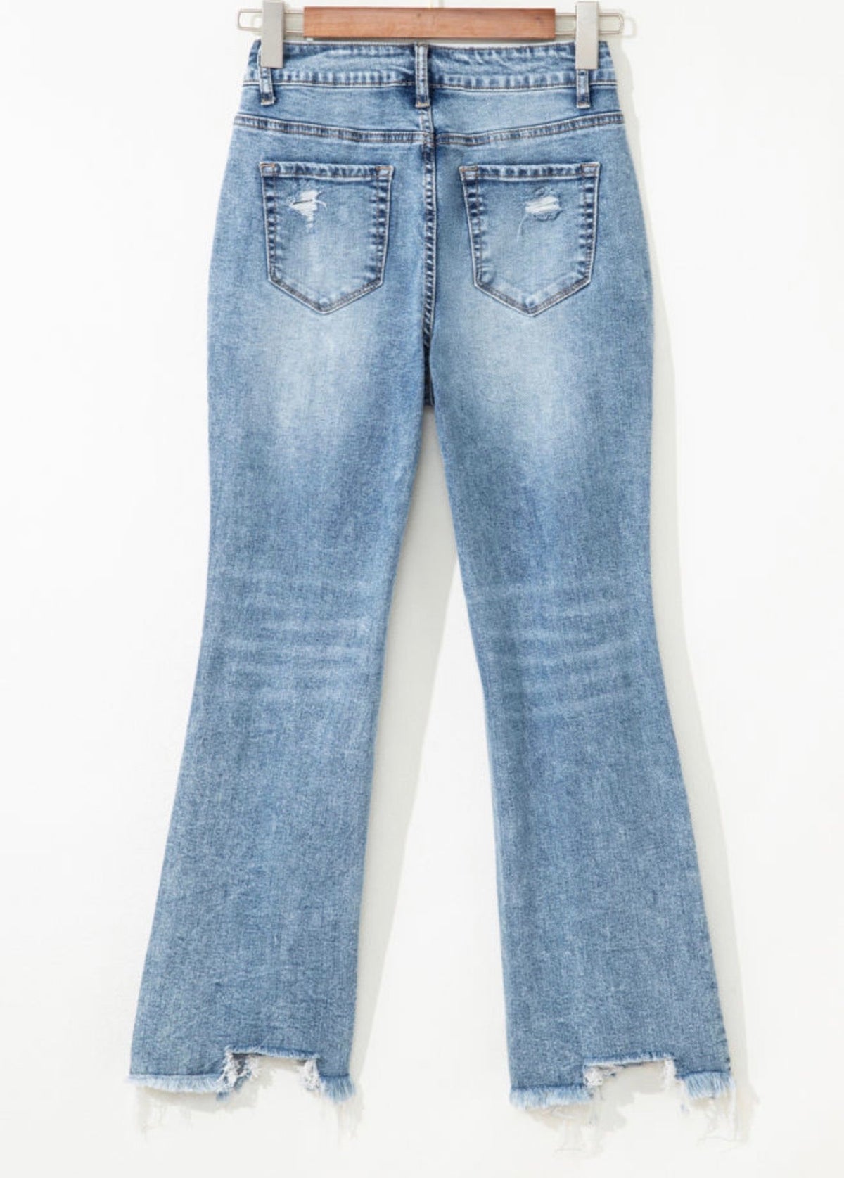Raw-Hem Ripped Flare Jeans