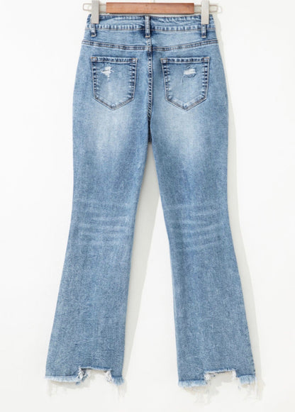 Raw-Hem Ripped Flare Jeans