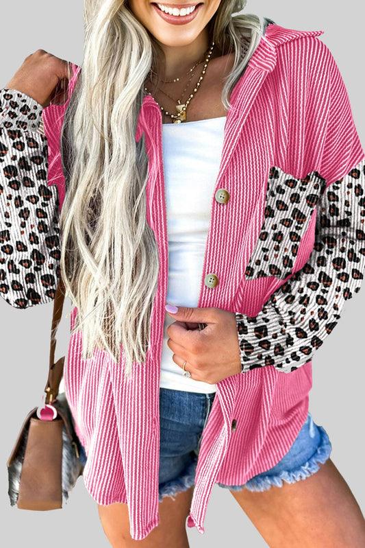 Leopard Patched Ribbed Shacket FB