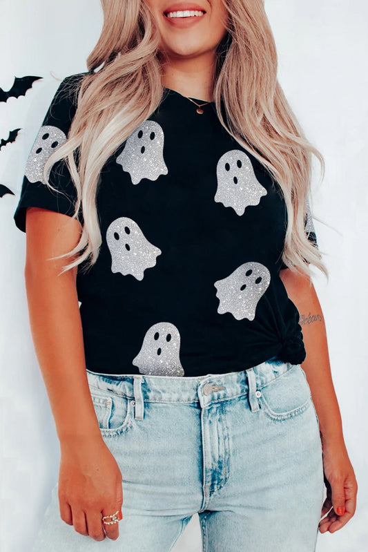 Black Glitter Ghost Halloween Shirt FB