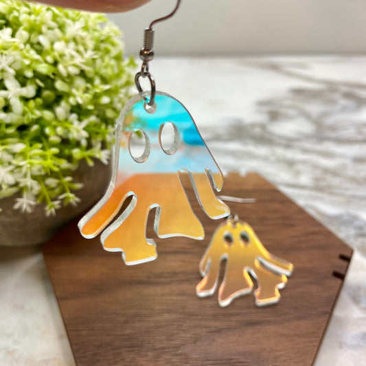 Acrylic Dangle Earrings - Halloween Clear Ghost Holographic