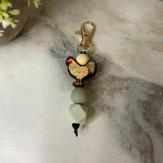Keychain - Silicone Bead - Chicken - Olive Grey