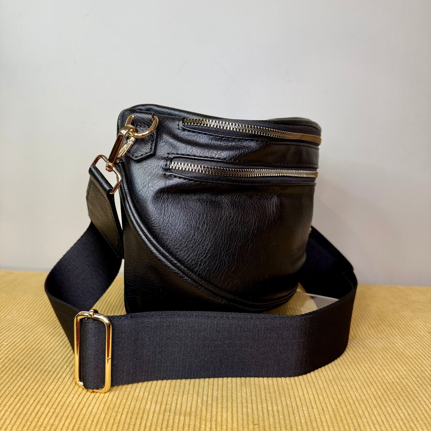 The Roni Nylon Crossbody - Faux Leather Black